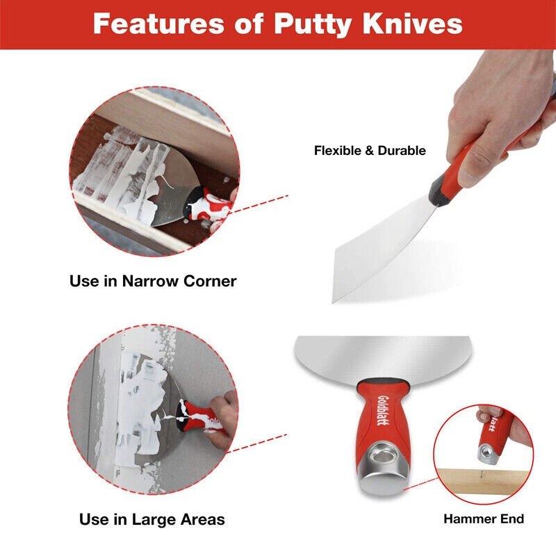 Goldblatt Drywall Hand Tool Kit Joint Knife Taping Knife Paniter Scraper Mud Pan - Fresh Stock Dated October 2025