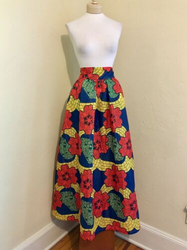 UNIQUE VTG 60's 70's Vinyl Red Yellow Blue Moroccan Print Skirt! LG Frida Kahlo - Fresh Stock Dated October 2025