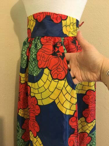 UNIQUE VTG 60's 70's Vinyl Red Yellow Blue Moroccan Print Skirt! LG Frida Kahlo - Fresh Stock Dated October 2025