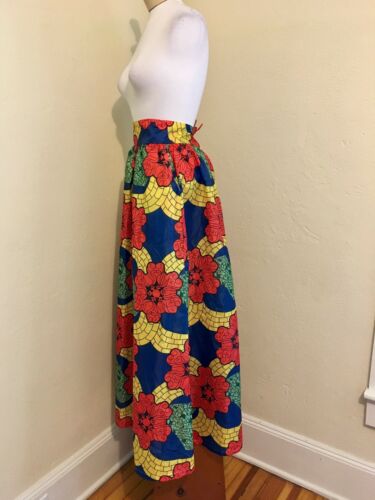 UNIQUE VTG 60's 70's Vinyl Red Yellow Blue Moroccan Print Skirt! LG Frida Kahlo - Fresh Stock Dated October 2025