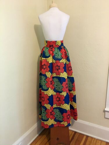UNIQUE VTG 60's 70's Vinyl Red Yellow Blue Moroccan Print Skirt! LG Frida Kahlo - Fresh Stock Dated October 2025