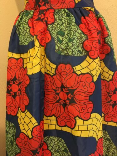 UNIQUE VTG 60's 70's Vinyl Red Yellow Blue Moroccan Print Skirt! LG Frida Kahlo - Fresh Stock Dated October 2025