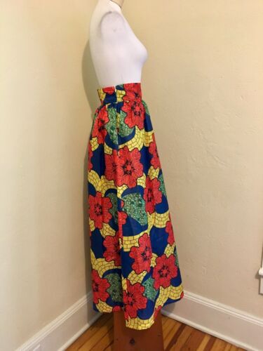 UNIQUE VTG 60's 70's Vinyl Red Yellow Blue Moroccan Print Skirt! LG Frida Kahlo - Fresh Stock Dated October 2025