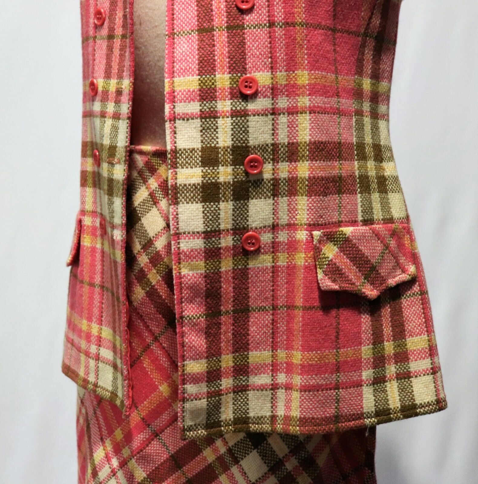 Vintage Bobbie Brooks Pink Wool Plaid Vest Shirt Top Mini Skirt - Fresh Stock Dated October 2025