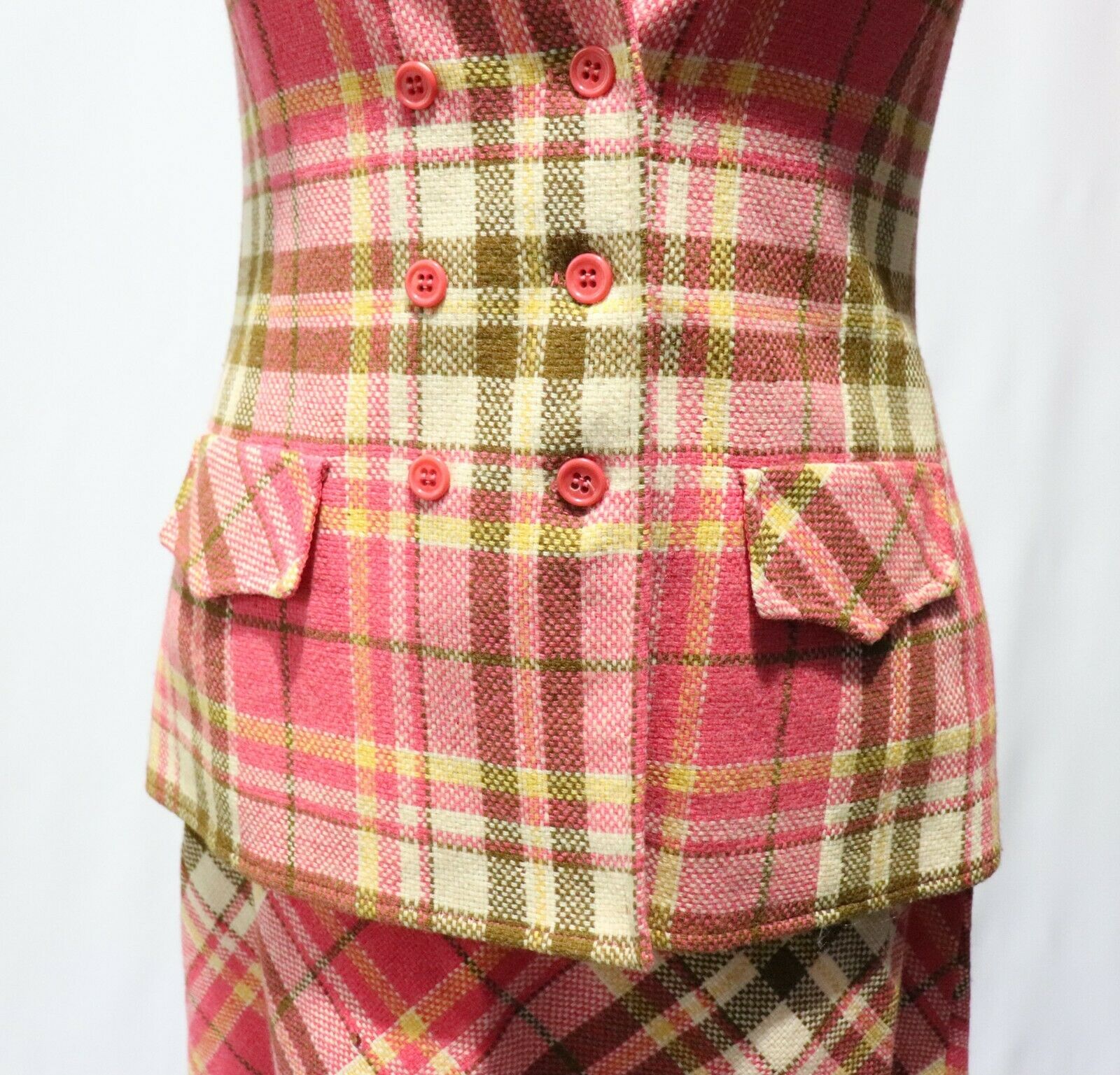 Vintage Bobbie Brooks Pink Wool Plaid Vest Shirt Top Mini Skirt - Fresh Stock Dated October 2025