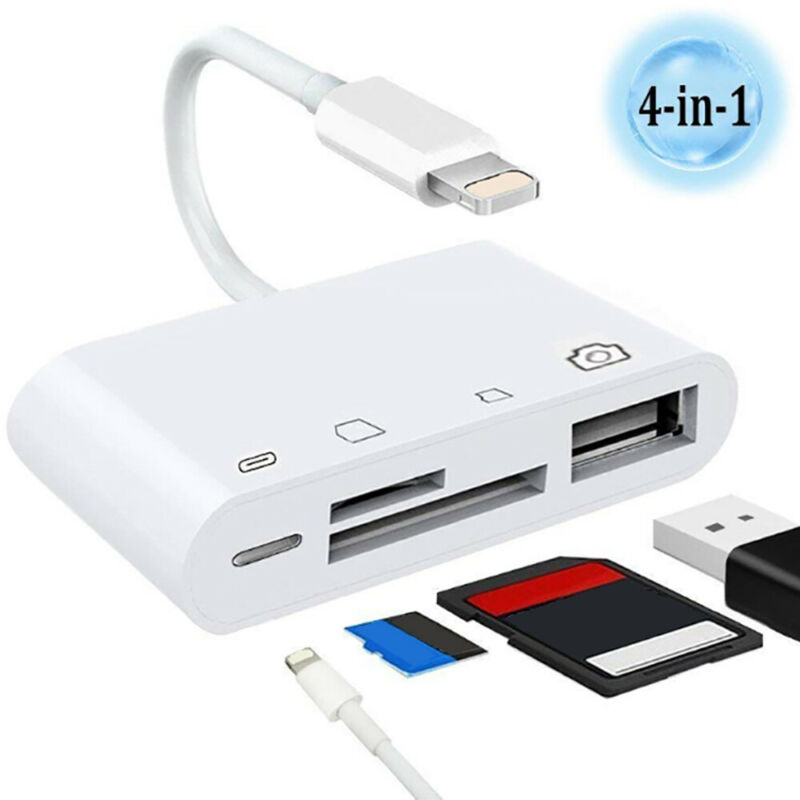 Portable 4 in 1 To TF SD Camera Card Reader USB OTG Adapter for iPhone / ipad US - Fresh Stock Dated October 2025