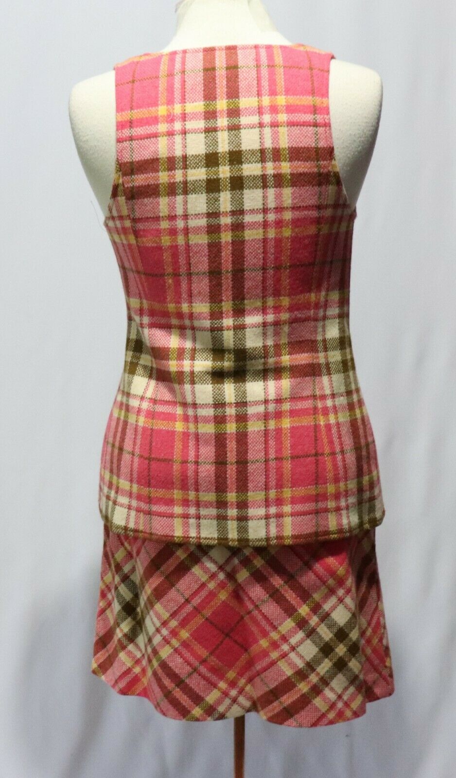 Vintage Bobbie Brooks Pink Wool Plaid Vest Shirt Top Mini Skirt - Fresh Stock Dated October 2025