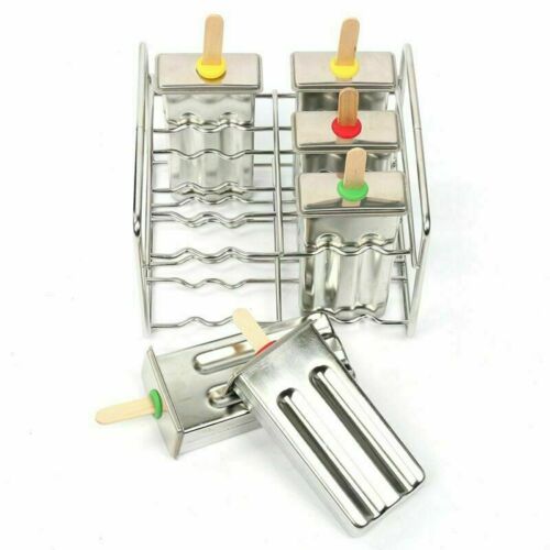 6 Pcs Stainless Steel Popsicle Mold Rack Frozen Treat Maker 50 Wooden Sticks - Fresh Stock Dated October 2025