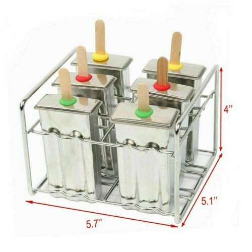 6 Pcs Stainless Steel Popsicle Mold Rack Frozen Treat Maker 50 Wooden Sticks - Fresh Stock Dated October 2025