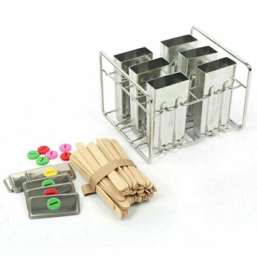 6 Pcs Stainless Steel Popsicle Mold Rack Frozen Treat Maker 50 Wooden Sticks - Fresh Stock Dated October 2025