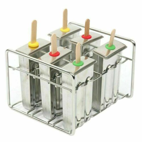 6 Pcs Stainless Steel Popsicle Mold Rack Frozen Treat Maker 50 Wooden Sticks - Fresh Stock Dated October 2025