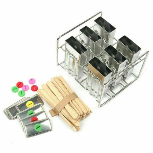 6 Pcs Stainless Steel Popsicle Mold Rack Frozen Treat Maker 50 Wooden Sticks - Fresh Stock Dated October 2025
