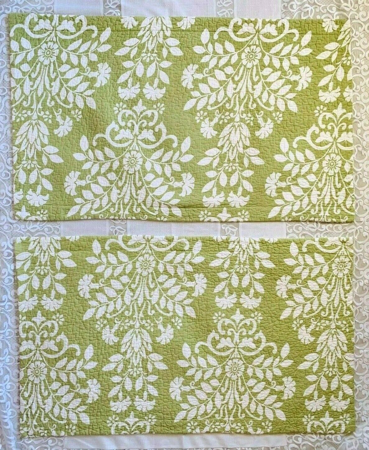 2 Vintage Laura Ashley King Size 24”x 40” Quilted Pillow Shams Green & White - Fresh Stock Dated October 2025