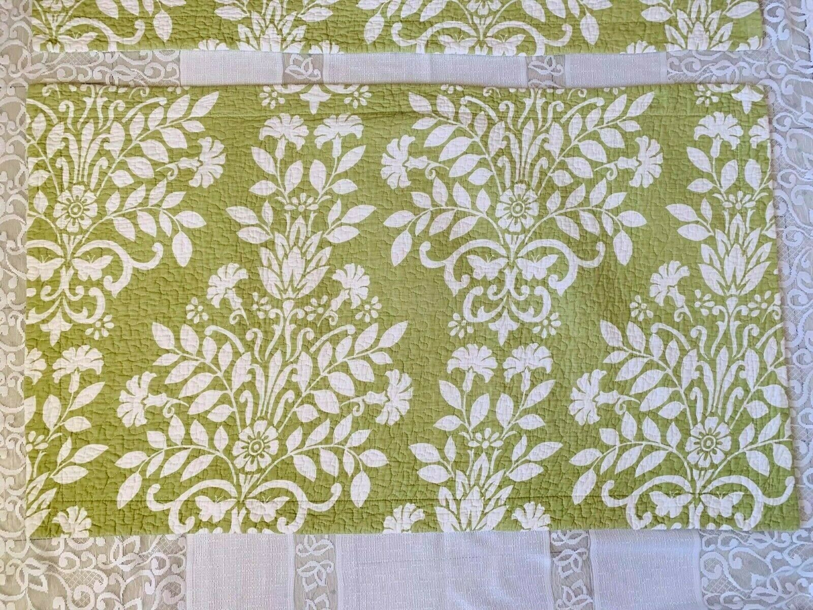 2 Vintage Laura Ashley King Size 24”x 40” Quilted Pillow Shams Green & White - Fresh Stock Dated October 2025