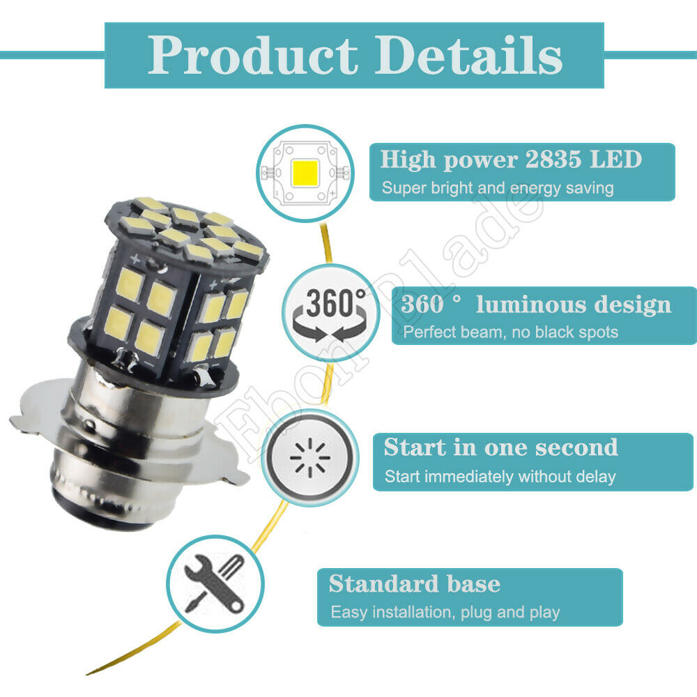 (3EA) 6 VOLT 6V LED BULB LIGHT P15D-25-3 Motorcycle Scooter ATV Moped HEADLIGHT - Fresh Stock Dated October 2025