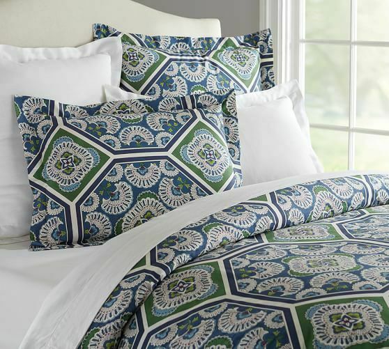 Pottery Barn SOLEIL King Sham Blue & Green Mediterranean Cotton 20x36 NEW - Fresh Stock Dated October 2025