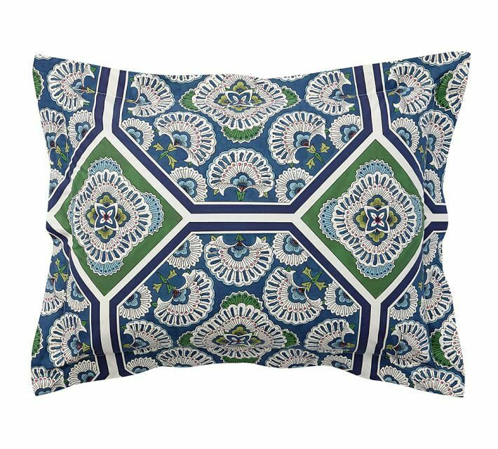 Pottery Barn SOLEIL King Sham Blue & Green Mediterranean Cotton 20x36 NEW - Fresh Stock Dated October 2025