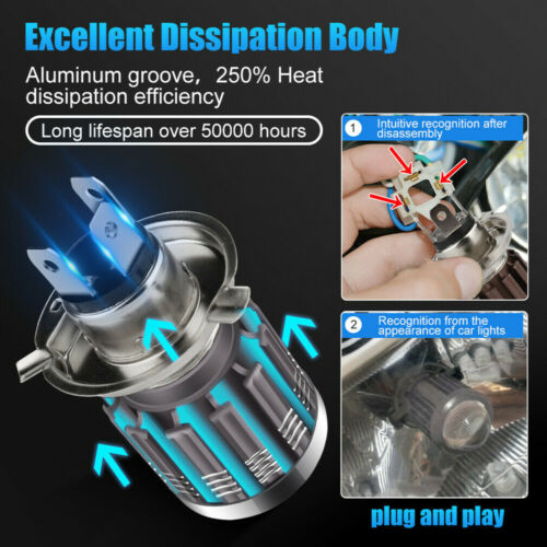 H4 9003 HB2 LED Motorcycle Headlight Bulb Kit HID Hi/Low Beam 6000K Super Bright - Fresh Stock Dated October 2025