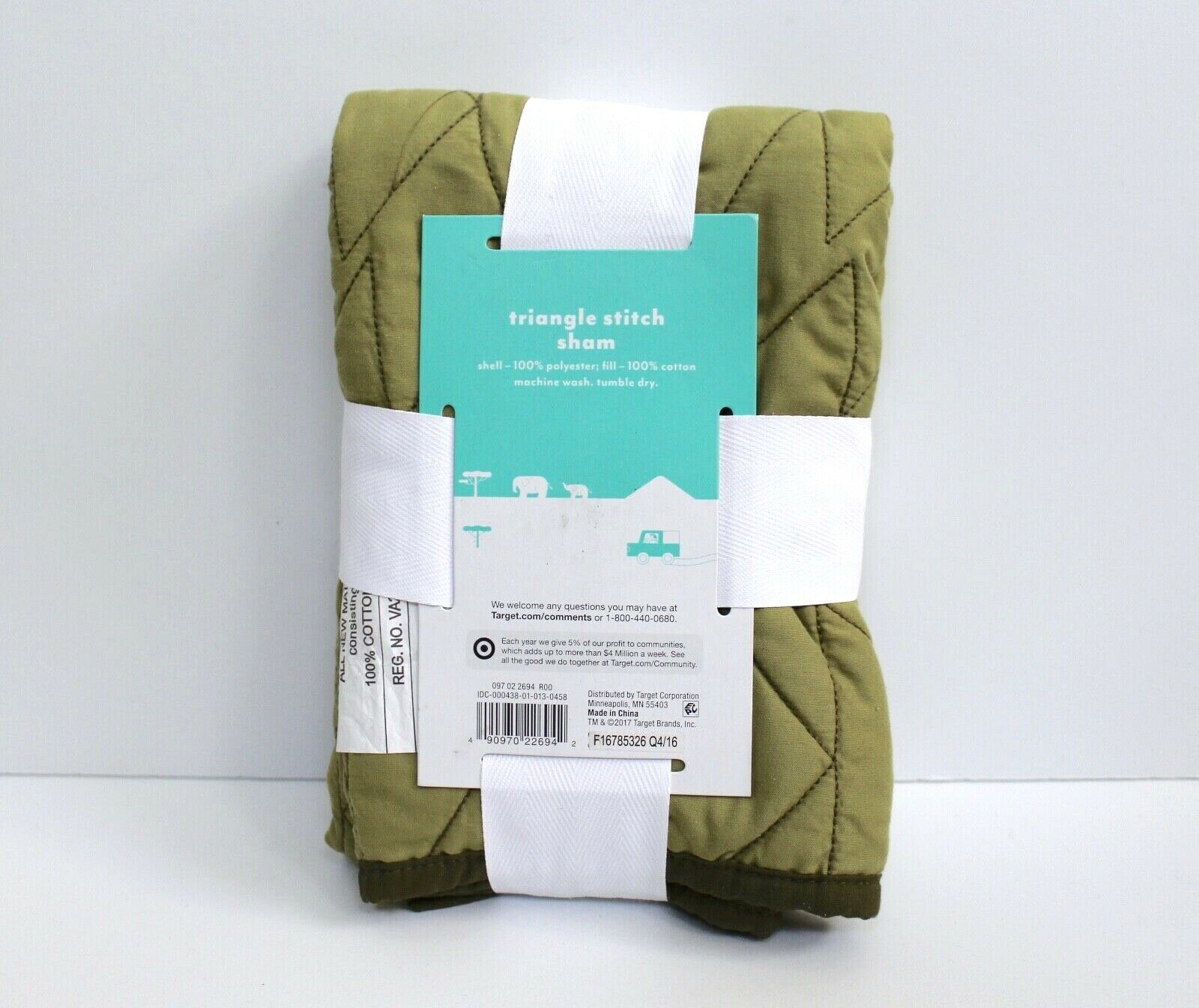 Pillowfort Triangle Stitch Single Standard Pillow Sham - Green - Fresh Stock Dated October 2025
