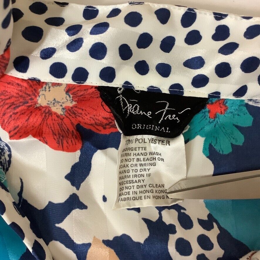 Vintage 80s Diane Freis Blue White Red Floral Bird Print Skirt & Blouse Set - Fresh Stock Dated October 2025