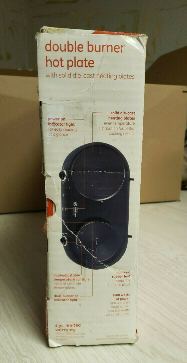 GE Double Burner Hot Plate Electric Portable Stove Solid Die Cast Heating Plates - Fresh Stock Dated October 2025