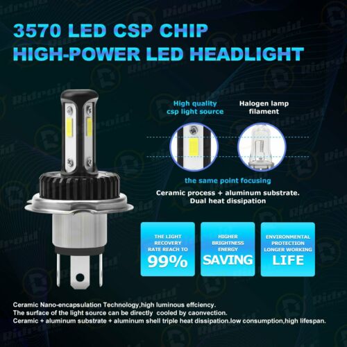 Fanless H4 9003 LED Headlight Hi/Low Beam 6000K Bulb FOR Motorcycle Super Bright - Fresh Stock Dated October 2025