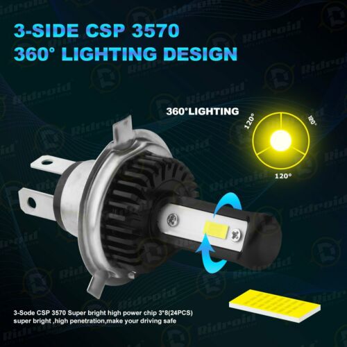 Fanless H4 9003 LED Headlight Hi/Low Beam 6000K Bulb FOR Motorcycle Super Bright - Fresh Stock Dated October 2025