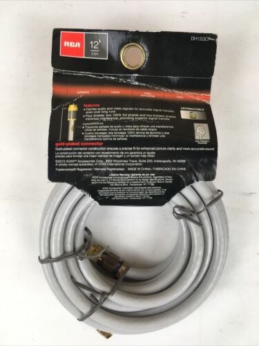 RCA DH12QCF Quad Shield RG6 12 Feet 3.6 Meter Coax Cable 3GHz HDTV Gold Plated - Fresh Stock Dated October 2025