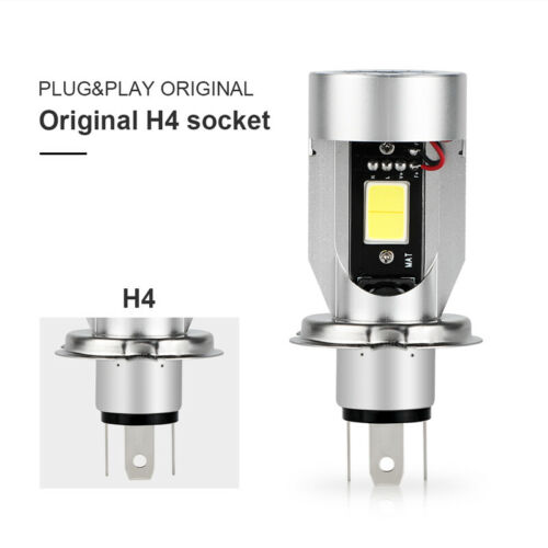 H4 HB2 9003 2600LM Motorcycle LED Headlight Kit Hi/Lo Bulb With Blue Halo Rings - Fresh Stock Dated October 2025