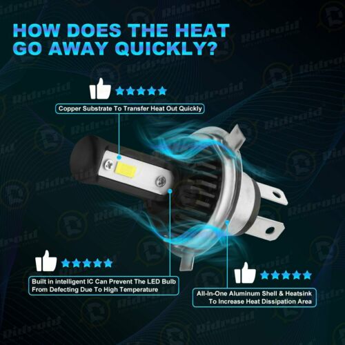 Fanless H4 9003 LED Headlight Hi/Low Beam 6000K Bulb FOR Motorcycle Super Bright - Fresh Stock Dated October 2025