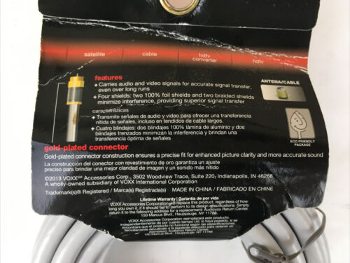 RCA DH12QCF Quad Shield RG6 12 Feet 3.6 Meter Coax Cable 3GHz HDTV Gold Plated - Fresh Stock Dated October 2025