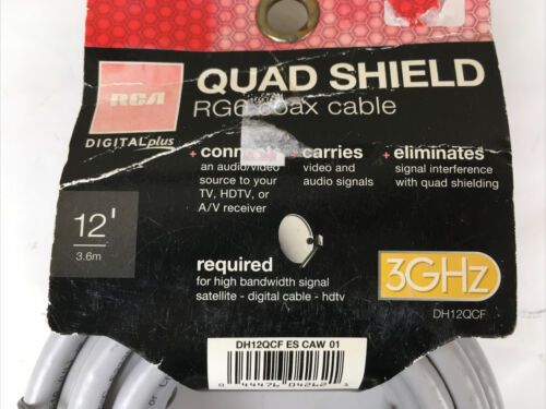 RCA DH12QCF Quad Shield RG6 12 Feet 3.6 Meter Coax Cable 3GHz HDTV Gold Plated - Fresh Stock Dated October 2025