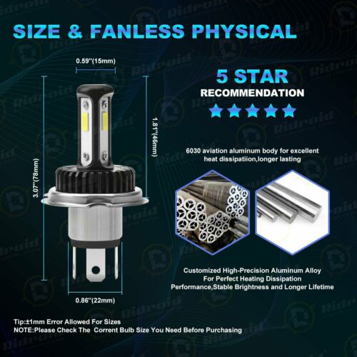 Fanless H4 9003 LED Headlight Hi/Low Beam 6000K Bulb FOR Motorcycle Super Bright - Fresh Stock Dated October 2025