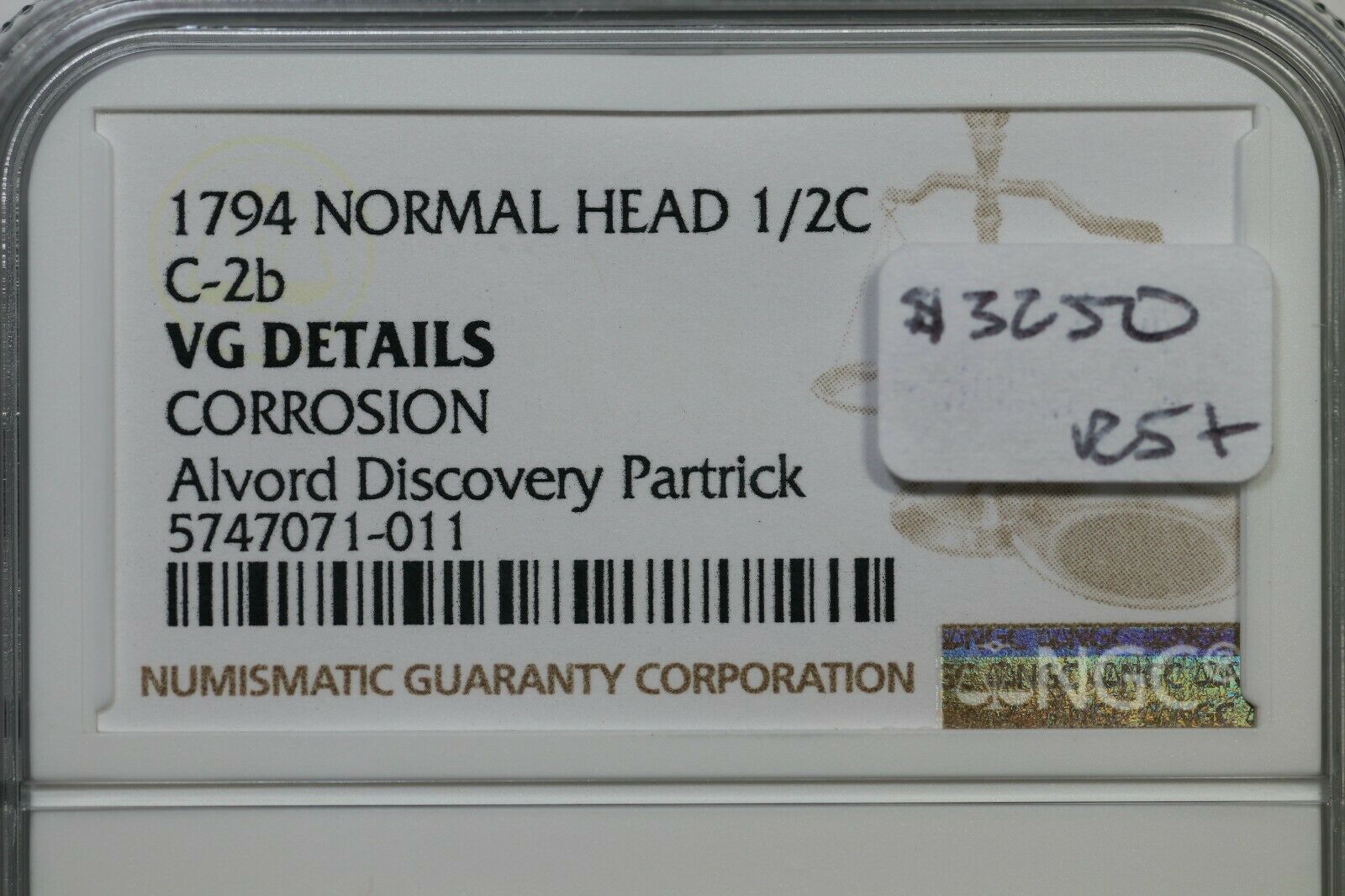 1794 C-2b NGC VG Details Normal Head Liberty Cap Half Cent Coin 1/2c - Fresh Stock Dated October 2025