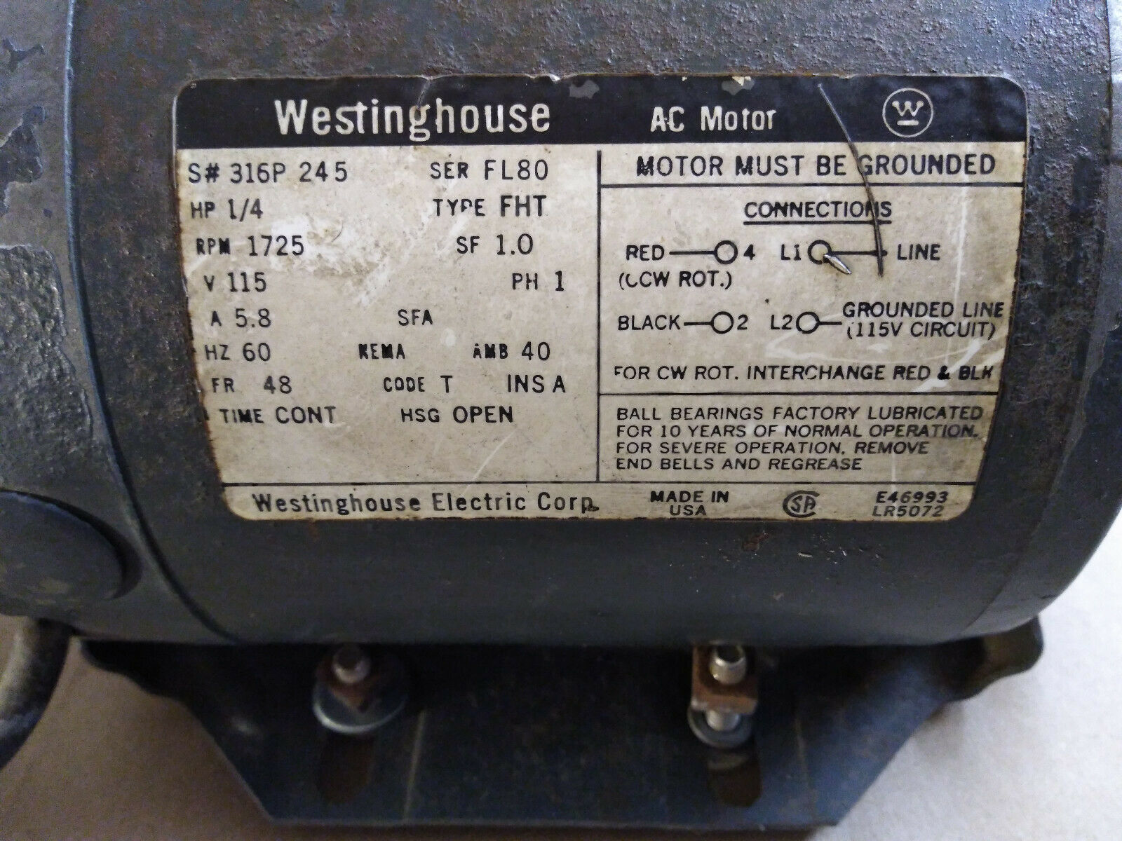 Watchmakers Lathe Westinghouse Motor 1/4 HP - USA - Fresh Stock Dated October 2025