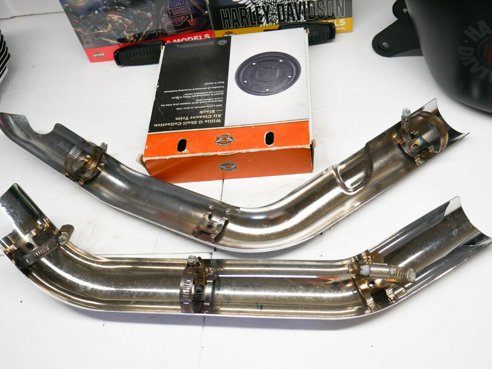 OEM 06-17 Harley Sportster 1200 & 883 Exhaust Header Pipe Heatshield Set Chrome - Fresh Stock Dated October 2025