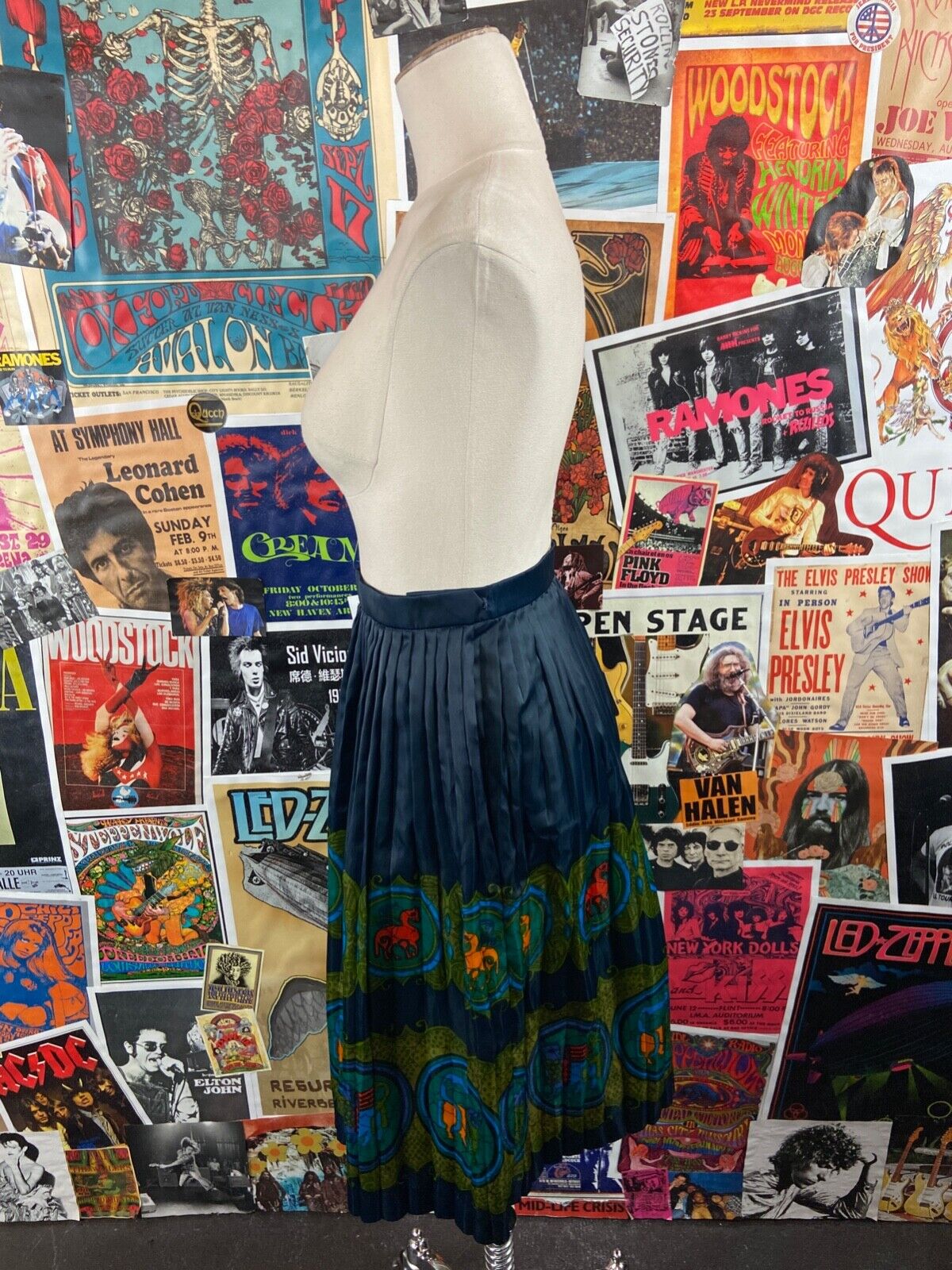 Vintage 60s Blue Accordion Pleat Novelty Print Skirt, 60s Pleated Skirt - Fresh Stock Dated October 2025