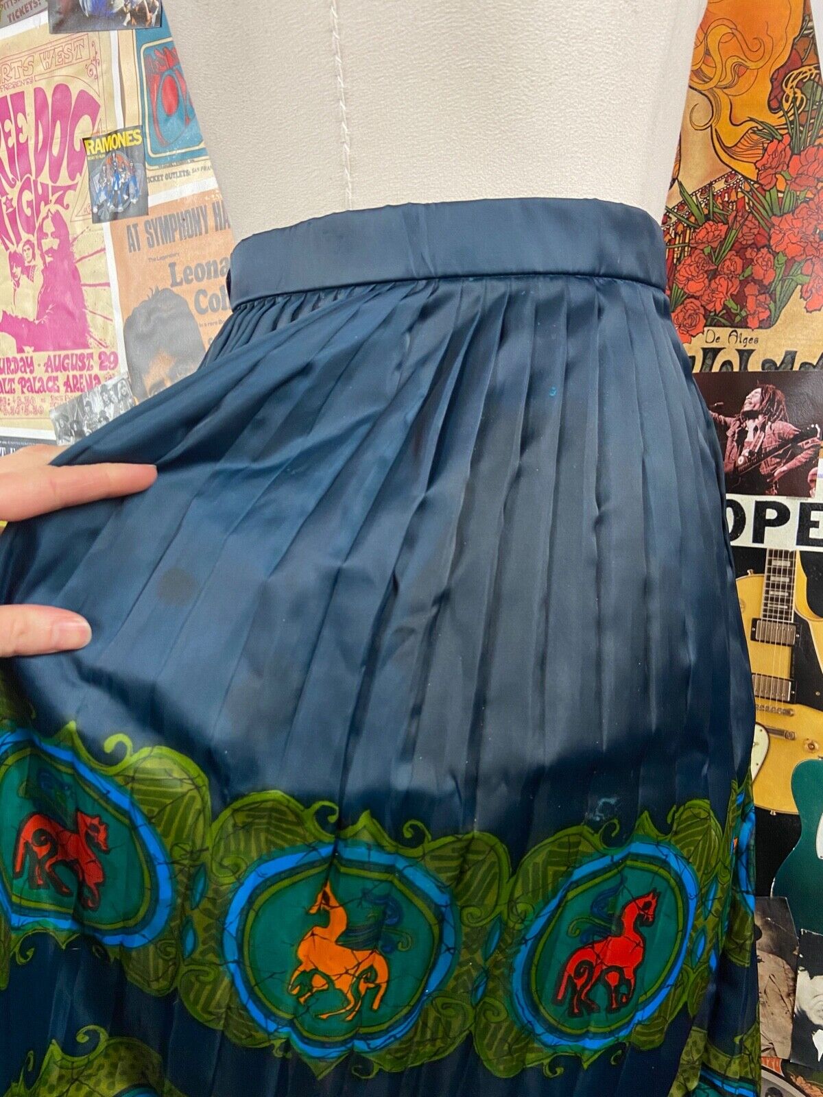 Vintage 60s Blue Accordion Pleat Novelty Print Skirt, 60s Pleated Skirt - Fresh Stock Dated October 2025