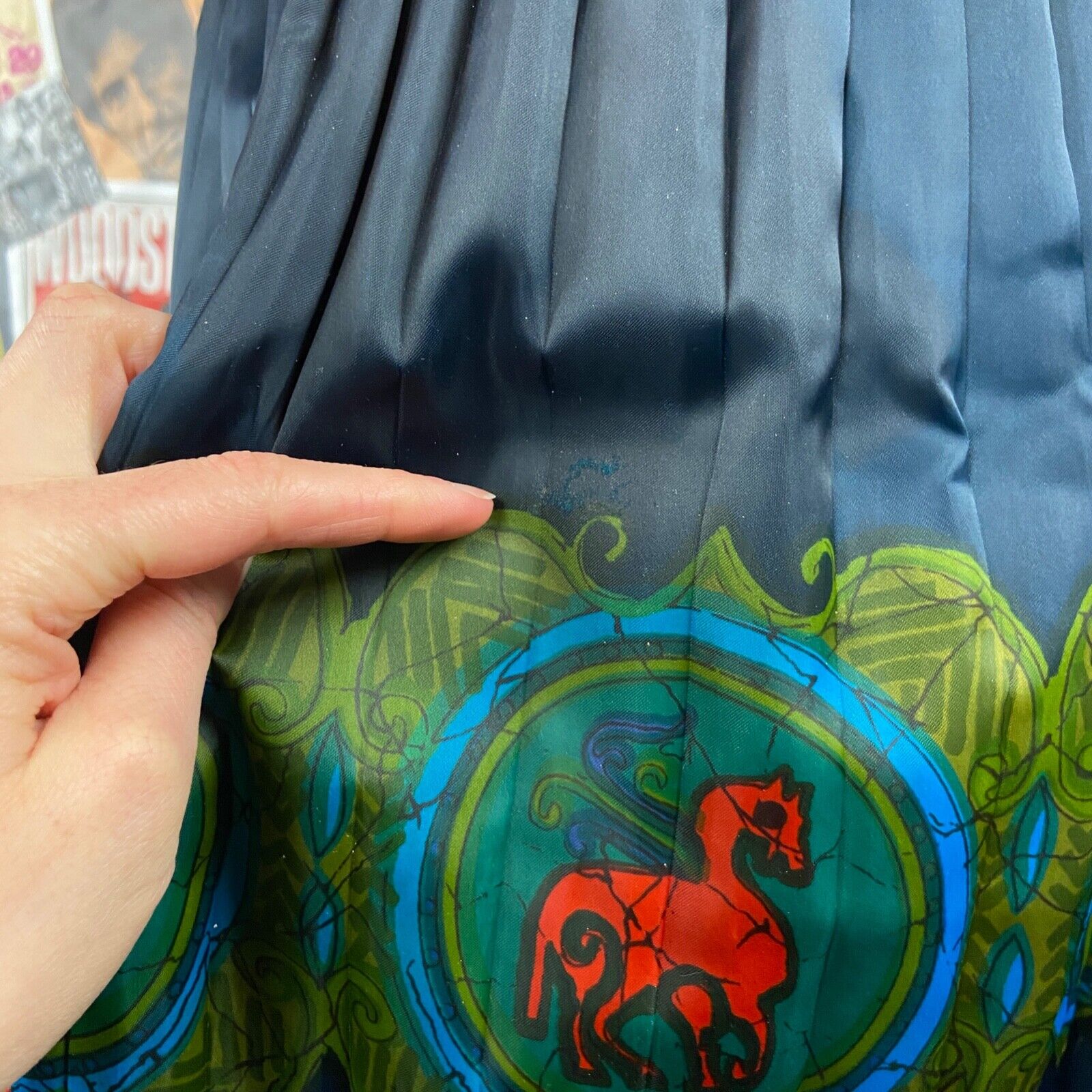 Vintage 60s Blue Accordion Pleat Novelty Print Skirt, 60s Pleated Skirt - Fresh Stock Dated October 2025