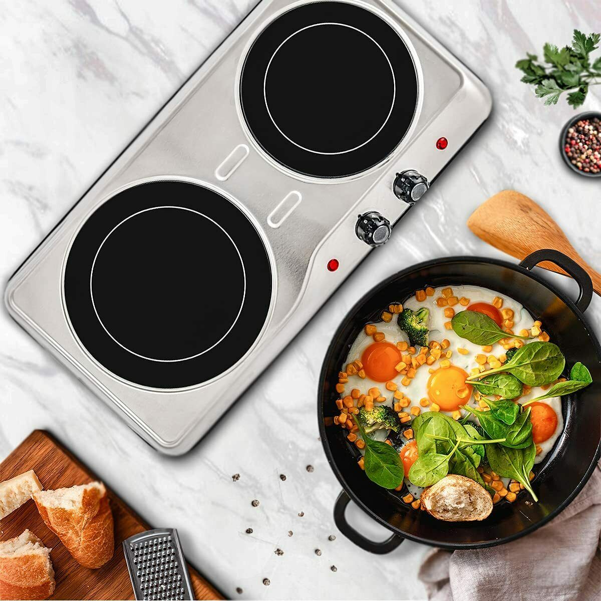 Electric Cooktop Burner Infrared Ceramic Glass Hot Plate 2 Two Cooking Stove ... - Fresh Stock Dated October 2025