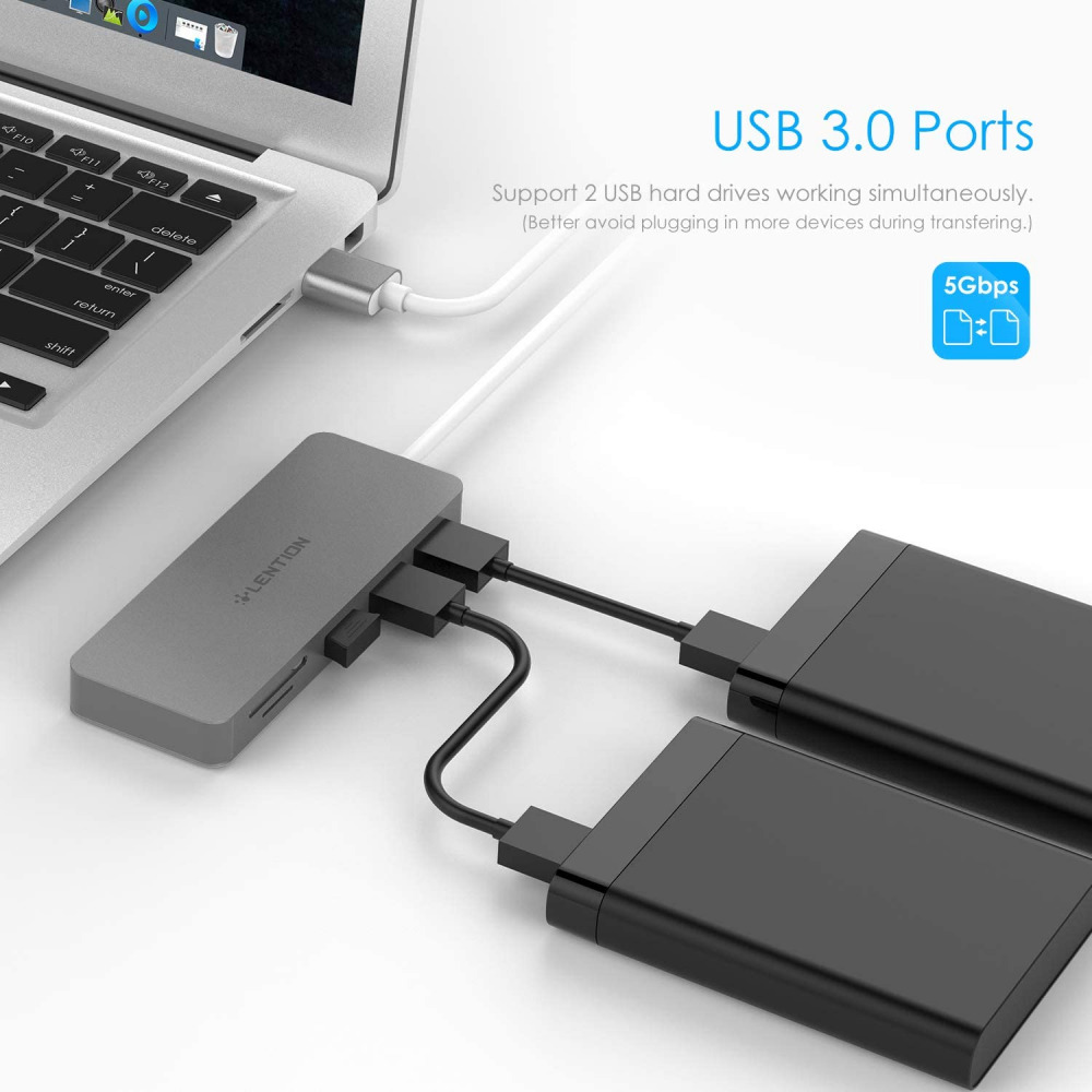 LENTION 3-Port USB 3.0 Type A Hub with SD/Micro SD Card Reader for Space Gray - Fresh Stock Dated October 2025
