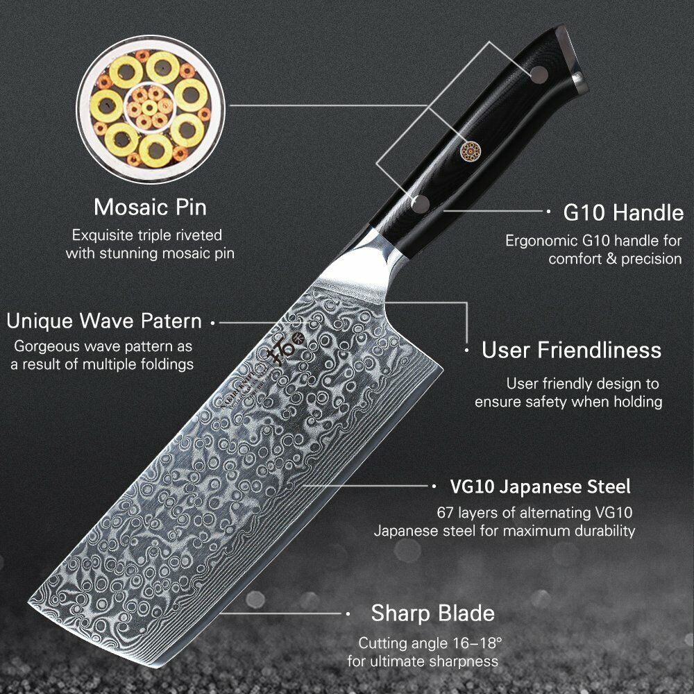 TURWHO 7inch Nakiri Knife Kitchen 67-Layer Japanese VG10 Damascus Steel Knives - Fresh Stock Dated October 2025