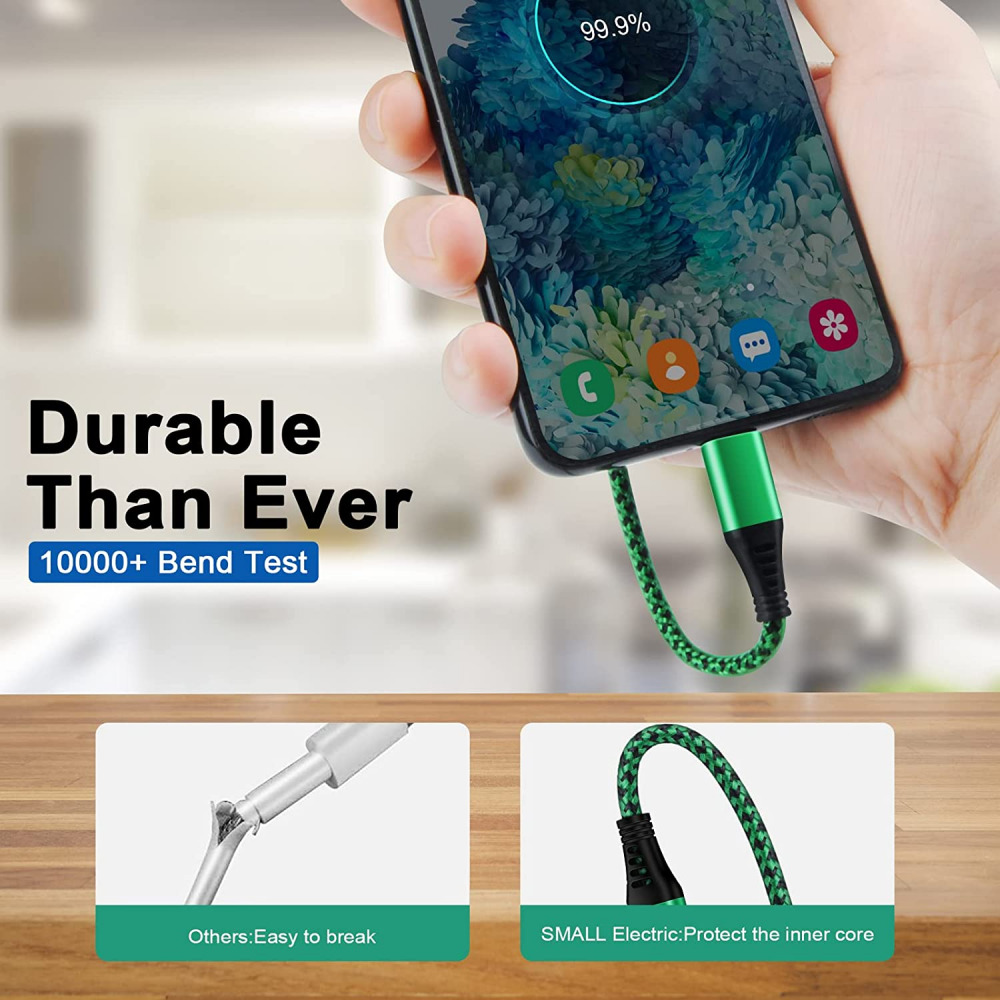 4-Pack 6FT USB C Charger Cable Cord,3.1A Rapid Charging Nylon Black*2+Green*2 - Fresh Stock Dated October 2025