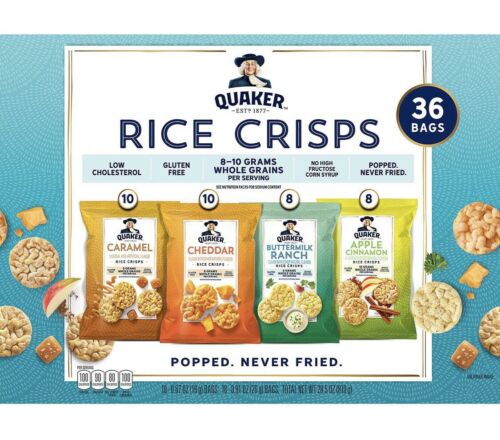36-Quaker Rice Cakes Crisps Variety CASE 100cal Healthy Snack Gluten Free Chips - Fresh Stock Dated October 2025