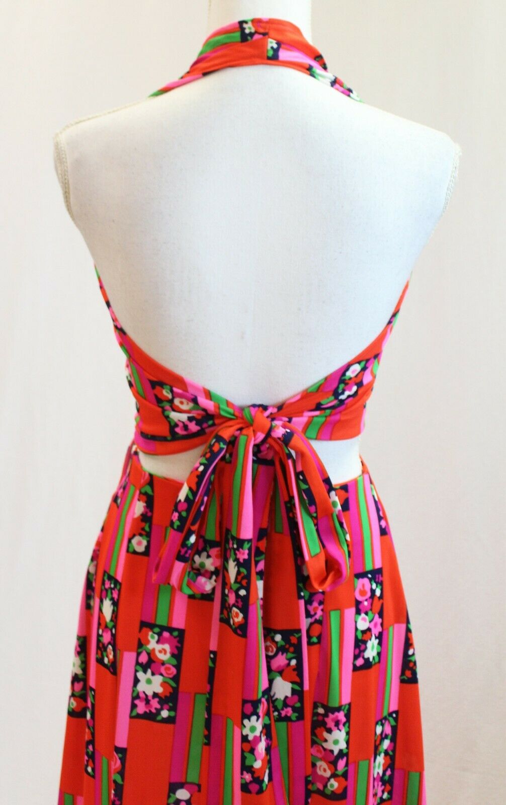 Vintage Mod Retro Psychedelic Maxi Skirt Crop Halter Top Polyester Outfit Set - Fresh Stock Dated October 2025