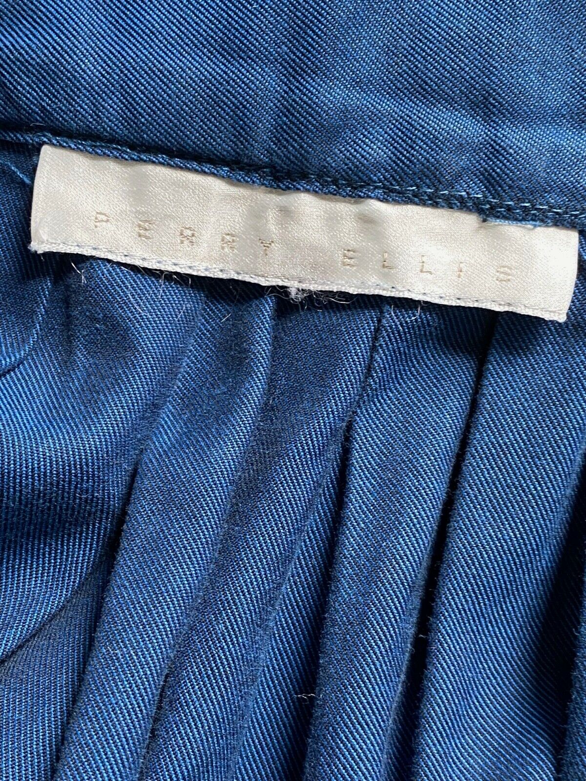 1980s Perry Ellis Midnight Blue High Waisted & Softly Pleated Cotton Skirt Sz 6 - Fresh Stock Dated October 2025