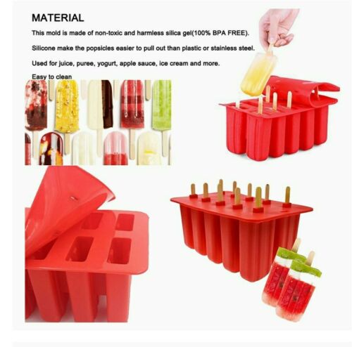 Moldes de silicona para paletas de hielo 10 cavidades con palitos de madera - Fresh Stock Dated October 2025