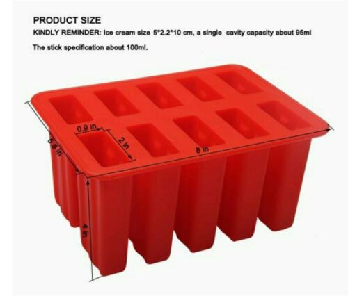Moldes de silicona para paletas de hielo 10 cavidades con palitos de madera - Fresh Stock Dated October 2025