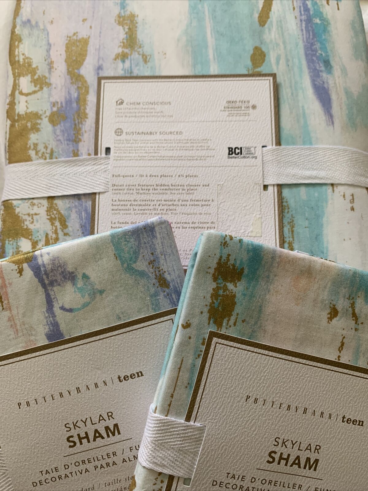 Pottery Barn Skylar Teen Metallic Cotton F/Q Duvet & (2)Standard Sham Set New - Fresh Stock Dated October 2025
