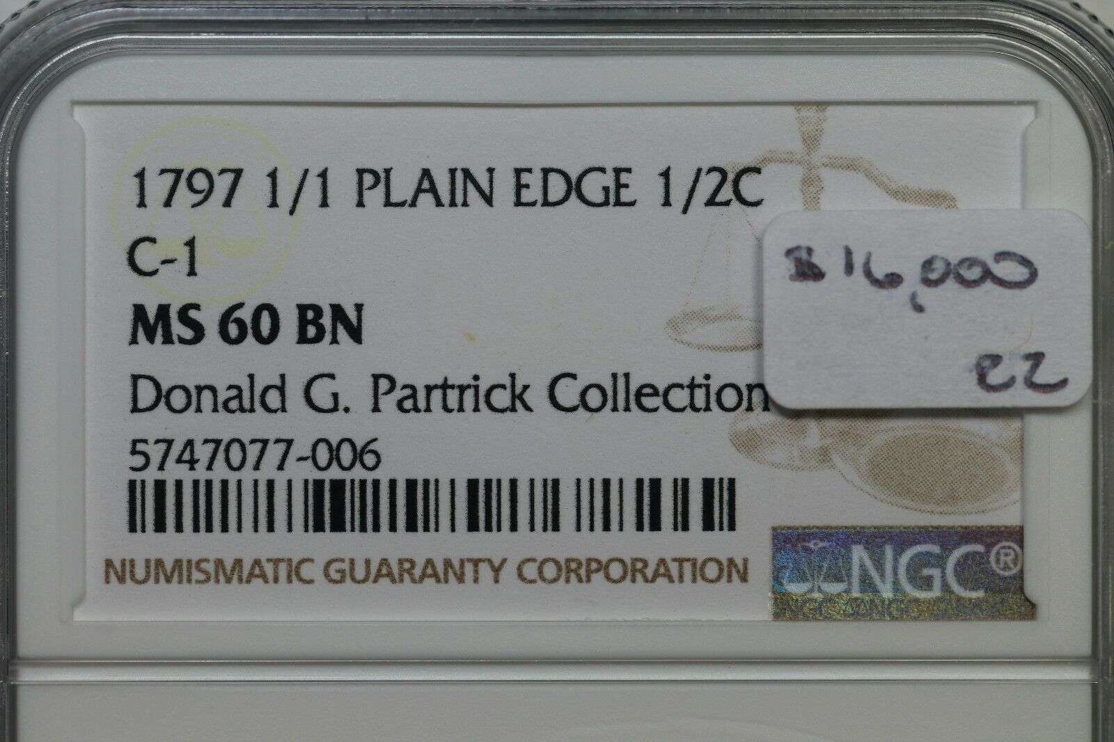 1797 C-1 R-2 NGC MS 60 BN Liberty Cap Half Cent Coin 1/2c - Fresh Stock Dated October 2025